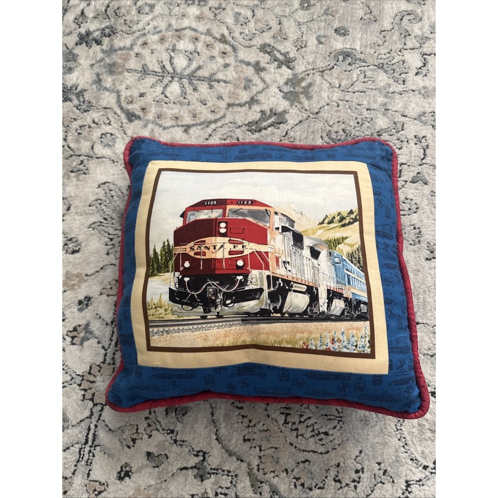Vintage Handmade Atchison, Topeka and Santa Fe Railway (AT&SF) Train Pillow 16"